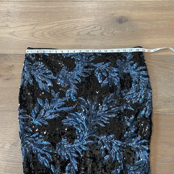 Boohoo Plus Sz Melissa Floral Sequin Thigh Split Midi Skirt Black/Navy Sz 14 US - Picture 4 of 9